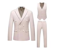 Elegante smoking da uomo, a tre pezzi, doppiopetto, risvolto, giacca, gilet, pantaloni, set per festa di nozze, cachi, L