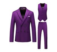 Elegante smoking da uomo, a tre pezzi, doppiopetto, risvolto, giacca, gilet, pantaloni, set per festa di nozze, Viola, L