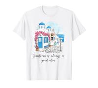 Elegante Souvenir di Viaggio Estivo da Donna per Le Vacanze a Santorini Maglietta