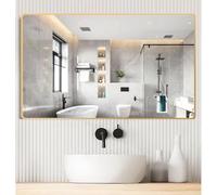 Elegante specchio da bagno moderno, 70 x 90 e 120 x 80, specchio decorativo da parete con cornice in alluminio, design rotondo ad angolo, montaggio a parete, senza illuminazione (oro, 80 x 100 cm)