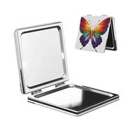 Elegante specchio da viaggio con farfalla in vetro colorato, doppio lato, in pelle PU, portatile, compatto, tascabile, con ingrandimento