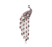 Elegante spilla a coda lunga con cristalli di pavone per feste, elegante spilla con struttura in lega, perfetta per matrimoni e serate pavoni, Einheitsgröße, come descritto