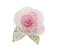 Elegante spilla a forma di camelia in organza, da donna, 6 x 7 cm | Fermaglio per capelli rosa floreale verde ricamato foglia spilla da bavero, accessorio per abiti, sciarpe, cappelli