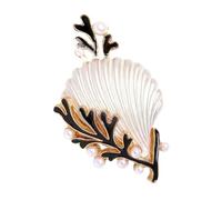 Elegante spilla a forma di conchiglia di corallo ornata con perle e vivace smalto a goccia elegante accessorio per uno stile versatile elegante perle accento gioielli alla moda, Misura unica, come