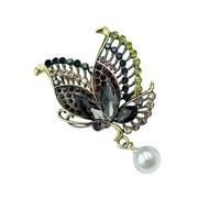 Elegante spilla a forma di farfalla con strass per donne, accessorio per abito da festa di nozze, con chiusura sicura, in lega, elegante spilla in lega di cristallo, Misura unica, come descritto