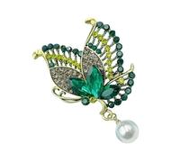 Elegante spilla a forma di farfalla con strass per donne, accessorio per abito da festa di nozze, con chiusura sicura, in lega, elegante spilla in lega di cristallo, Misura unica, come descritto