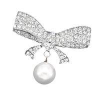 Elegante spilla a forma di fiocco con cristalli, in lega, accessorio elegante per lei, spilla con strass, Misura unica, come descritto