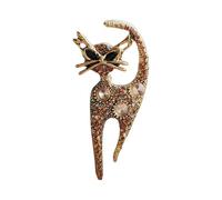 Elegante spilla a forma di gatto con strass, fatta a mano, accessorio per eventi aziendali, per appassionati di moda, spilla a forma di gatto con strass, Misura unica, come descritto