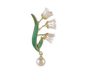 Elegante spilla a forma di giglio della valle con design floreale, chiusura sicura per eventi formali in lega