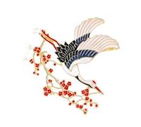 Elegante spilla a forma di gru con fiore di prugne, gioiello ideale per donne alla moda che cercano stili unici che sfidano l'età, elegante spilla