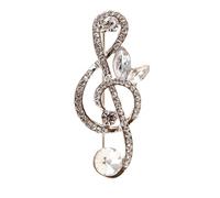 Elegante spilla a forma di nota musicale, con strass di cristallo, argentata, 4.8x1.9cm, Plastica, come descrizione