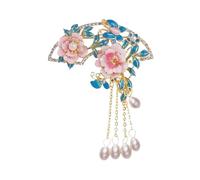 Elegante spilla a forma di peonia, gioiello tradizionale cinese alla moda con accenti a goccia di olio e nappa per abiti tradizionali o occasioni speciali