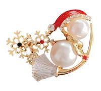 Elegante spilla a forma di pupazzo di neve per Natale, con perle e fiocchi di neve, spilla alla moda con cristalli, 4,1 x 3,3 cm
