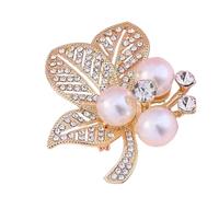 Elegante spilla con perle floreali e strass di cristallo da donna, gioielli in lega, accessorio per occasioni formali, spilla con perle floreali e strass di cristallo
