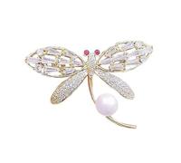 Elegante spilla coreana con ali di libellula, da donna, con perle raffinate e design antiscivolo