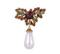 Elegante spilla dal design francese con perle e verde rosso, robusta spilla in lega, perfetta per eleganti ensemble, lussuosa spilla vintage in lega