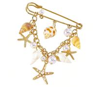 Elegante spilla decorativa in lega ispirata mare con conchiglia e stella per abiti e camicie, regalo per la sua spilla da vacanza