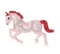 Elegante spilla in lega con cristalli brillanti e spilla smaltata a forma di animale, accessori per look alla moda spilla a forma di cavallo con strass, One Size, come descritto