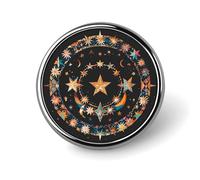 Elegante spilla rotonda con stelle e luna, in lega di alluminio da 1 pollice, con stampa a trasferimento termico, spilla in metallo leggero per camicie, giacche e regali unici.
