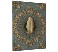 Elegante stampa artistica da parete su tela con foglie dorate, design vintage con piume, decorazione autunnale per casa, soggiorno, camera da letto, ufficio, tela avvolta 40,6 x 50,8 cm