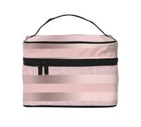 Elegante striscia rosa cipria glitter oro rosa, Borsa per il trucco Borsa per cosmetici Borsa da viaggio portatile da viaggio Astuccio per matite
