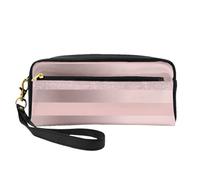 Elegante striscia rosa cipria glitter oro rosa, Borsa per il trucco Borsa per cosmetici Borsa da viaggio portatile da toilette Astuccio in pelle per donne e ragazze