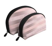 Elegante striscia rosa cipria glitter oro rosa, Borsa per trucco a conchiglia Portamonete da donna Borsa da toilette piccola Borsa per cosmetici 2 pezzi