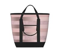 Elegante striscia rosa cipria glitterata oro rosa,Borsa porta pranzo grande capacità isolata per donne e uomini, lavoro, picnic, viaggi