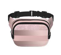 Elegante striscia rosa cipria glitterata oro rosa, Marsupio quadrato a doppio strato, borsa da viaggio, marsupio casual
