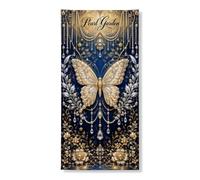 Elegante striscione per porta a farfalla, design vintage floreale oro e blu, per interni ed esterni, decorazione per feste di primavera, 91 x 182 cm