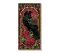 Elegante striscione per porta con corvo e rose, design floreale gotico per Halloween o decorazione autunnale, decorazione da appendere per interni ed esterni, 91 x 182 cm