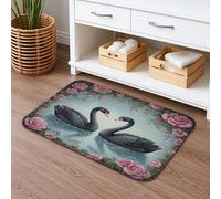 Elegante tappetino da bagno con cigno nero floreale, ad asciugatura rapida, design vintage con rose, assorbente, antiscivolo, in memory foam, lavabile, per bagno, WC, 40,6 x 61 cm