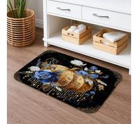 Elegante tappetino da bagno con motivo floreale ad asciugatura rapida, motivo vintage con rose blu, antiscivolo, tappetino da doccia, lussuoso tappeto in flanella lavabile, per bagno, WC, 40,6 x 61 cm