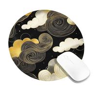 Elegante tappetino per mouse con nuvole vorticose bianche e dorate, design artistico nero per casa e ufficio, tappetino per mouse antiscivolo, scelta perfetta per tutte le stagioni, rotondo, 20,3 x