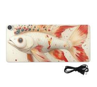Elegante tappetino per mouse riscaldato con perline colorate a forma di pesce bianco, 80 x 33 cm, antiscivolo, per scrivania, scrivania, ufficio, gioco e scrittura