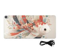 Elegante tappetino per mouse riscaldato per computer in pelle con coda rossa a forma di pesce, 80 x 33 cm, scaldamani, tappetino da tavolo per ufficio, decorazione per scrivania e laptop