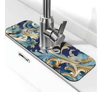 Elegante tappetino per rubinetto fiorentino blu oro per lavello da cucina Splash Guard 14,9 x 38,1 cm Diatomite ad asciugatura rapida tappetino per lavello vassoio super assorbente rubinetto ventosa