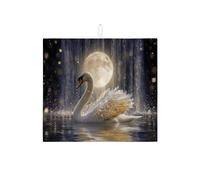 Elegante tappetino scolapiatti a forma di cigno per bancone della cucina, tappetino assorbente per scolapiatti magico con motivo floreale notturno, tappetino artistico in microfibra per la decorazione
