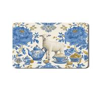 Elegante tappetino scolapiatti blu floreale per bancone della cucina, motivo vintage con pecora, in gomma assorbente, tappetino scolapiatti per la decorazione della casa primaverile per bancone della