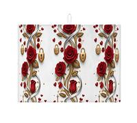 Elegante tappetino scolapiatti con rosa rossa per bancone della cucina, tappetino assorbente per scolapiatti floreale in microfibra a tema amore, per bar, 45 x 61 cm