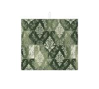 Elegante tappetino scolapiatti damascato verde per bancone della cucina, tappetino assorbente vintage scolapiatti in microfibra autunno inverno 40,6 x 45,7 cm