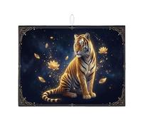 Elegante tappetino scolapiatti nero con tigre per bancone della cucina, tappetino assorbente artistico floreale, tappetino in microfibra autunnale per proteggere il bancone della cucina, 45,7 x 61 cm