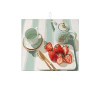 Elegante tappetino scolapiatti per bancone della cucina, design vintage verde teiera assorbente, tappetino scolapiatti in microfibra ispirato alla primavera, per protezione bancone della cucina, 40,6