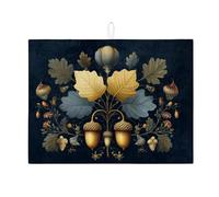 Elegante tappetino scolapiatti per bancone della cucina, tappetino assorbente vintage dorato con ghianda floreale, tappetino scolapiatti in microfibra autunnale per decorazione bancone della cucina