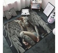 Elegante tappeto bianco con stampa di angeli per soggiorno camera da letto, lavabile, morbido, 7,6 x 12,7 cm, tappeto antiscivolo per camera da letto, decorazione estetica 152,4 x 99,1 cm