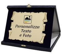 Elegante Targa Commemorativa Personalizzabile | Testo e Foto | Laurea, Pensione, Matrimonio, Anniversario | Personalizzata con dedica e Immagini | (Targhetta a Pergamena Dorata, Cofanetto Deluxe Blu)