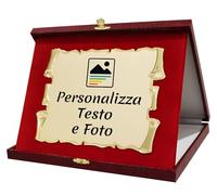 Elegante Targa Commemorativa Personalizzabile | Testo e Foto | Laurea, Pensione, Matrimonio, Anniversario | Personalizzata con dedica e Immagini | (Targhetta Dorata, Cofanetto Deluxe Bordeaux)