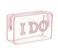 Elegante tasca trasparente in PVC per trucchi con perle design lettera per viaggi e occasioni speciali matrimonio borsa cosmetica da sposa bomboniera regalo, IO FACCIO, Taglia unica