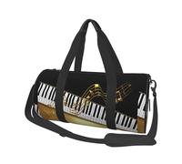 Elegante tasto di pianoforte con note dorate nero, Borsone da viaggio di grande capacità Borsa rotonda Borsa da viaggio sportiva Borsa da viaggio Borsa da fitness