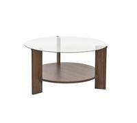 Elegante tavolino da caffè, 75 x 40 x 75 cm, 100% vetro temperato e noce, cornice rivestita in melamina, spessore 18 mm, design moderno per soggiorno e ufficio